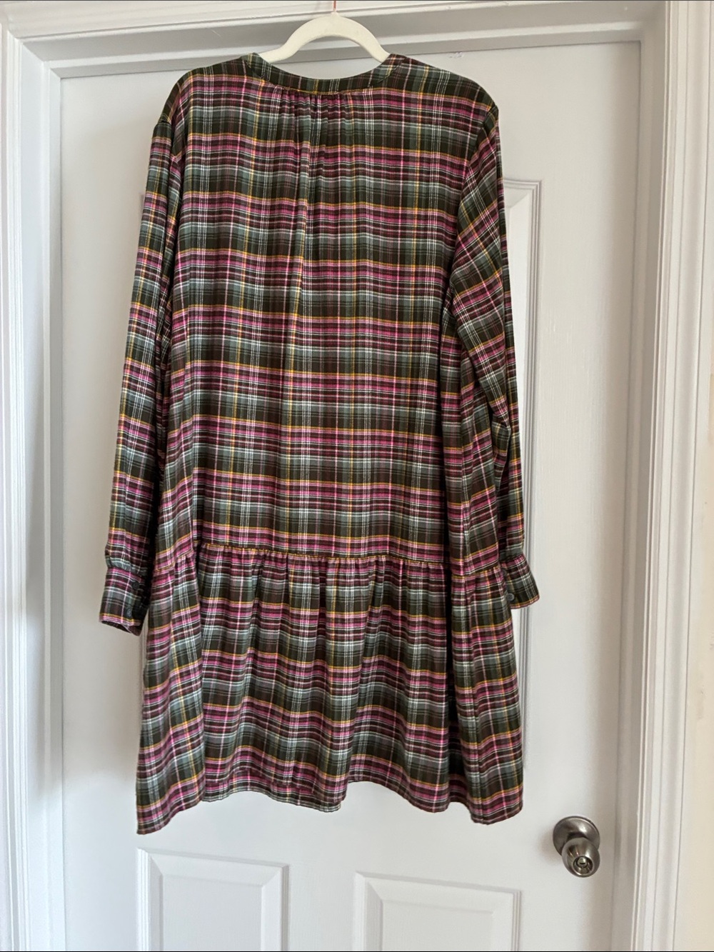 LOFT Tartan Dark Academia Plaid Button Front Drop Waist Flounce Dress Size XL - Picture 6 of 7